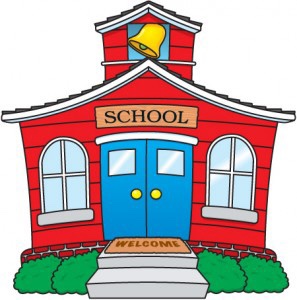 Cartoon clip art image of a little red schoolhouse.